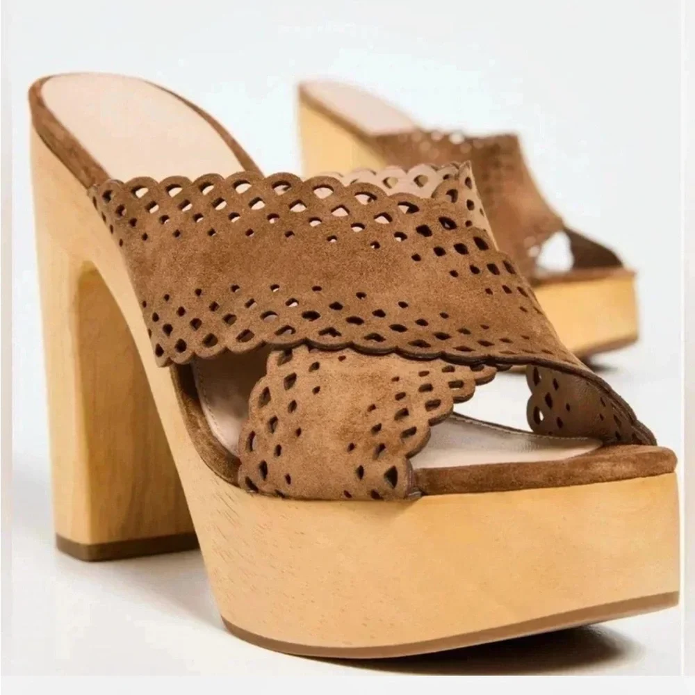 Veronica Beard womens  Gaynor Suede Platform Mules Hazelwood $395 size 9 NEW